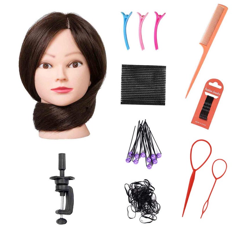 Armmu Mannequin Head with Hair 80% Human Hair Doll Head 26"-28" Hairdresser Practice Training Head Cosmetology Manikin with 9 Tools and Clamp - #4 Brown - Image 4